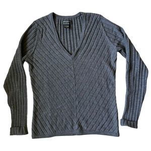 Banana Republic Gray Taupe V-Neck Merino Wool Medium Sweater